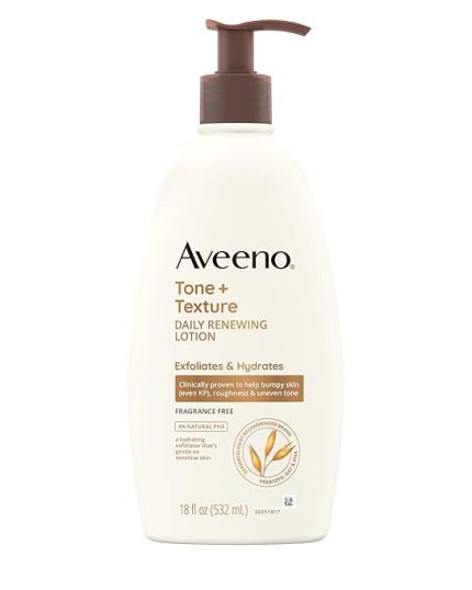 Aveeno Tone + Texture Daily Renewing Body Lotion with Prebiotic Oat Hydrates & Smooths Dry, Rough, Bumpy Skin Even KP, Fragrance-Free 532ml